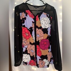 Floral Print Black Sheer Sleeve Top by Rue21